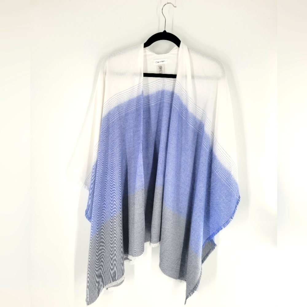 Calvin Klein Blue White Ombre Coastal Wrap Kimono Cover Up Poncho Wrap